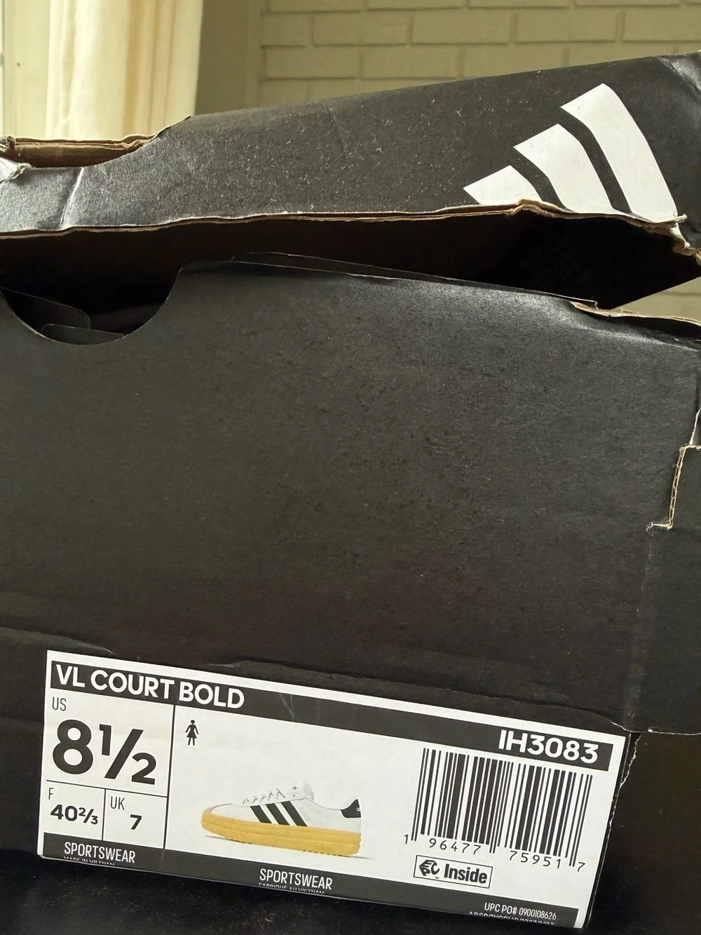 adidas White and Black VL Court Bold Sneakers - Picture 9 of 9